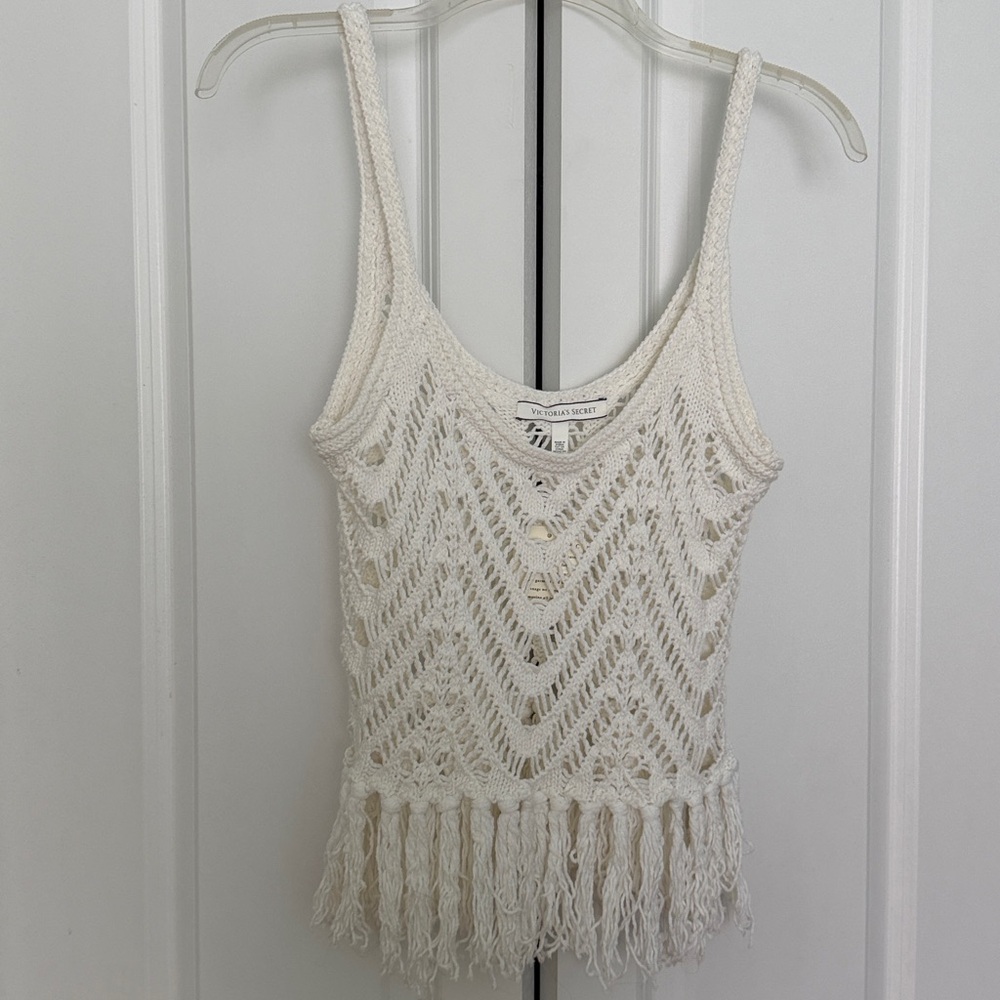Victoria's Secret White Crochet Fringe Tank Top Boho Festival Size S - Picture 6 of 10